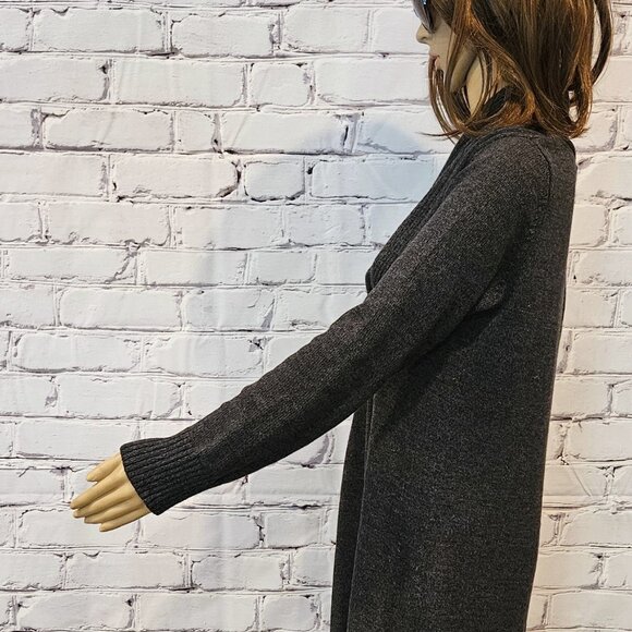 EVAN PICONE, Charcoal gray wrap-over neckline knee length knit sweater dress - Picture 7 of 9